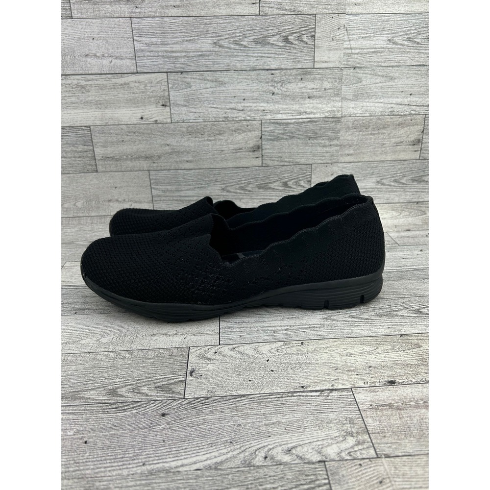 Skechers Sport 49481 Black Knit Scalloped Slip On Walking Shoes Womens 9.5 - Picture 4 of 11